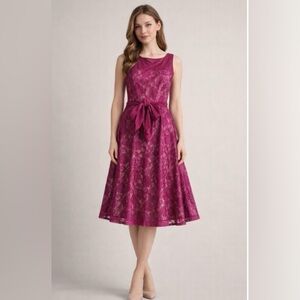 Julian Taylor Magenta Lace Midi Dress